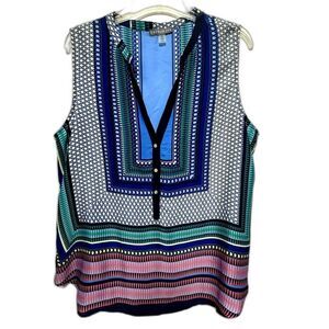 Brixon Ivy Tank Top Blouse Blue Black Loose Flowy Fit Button Up Woman sz XL